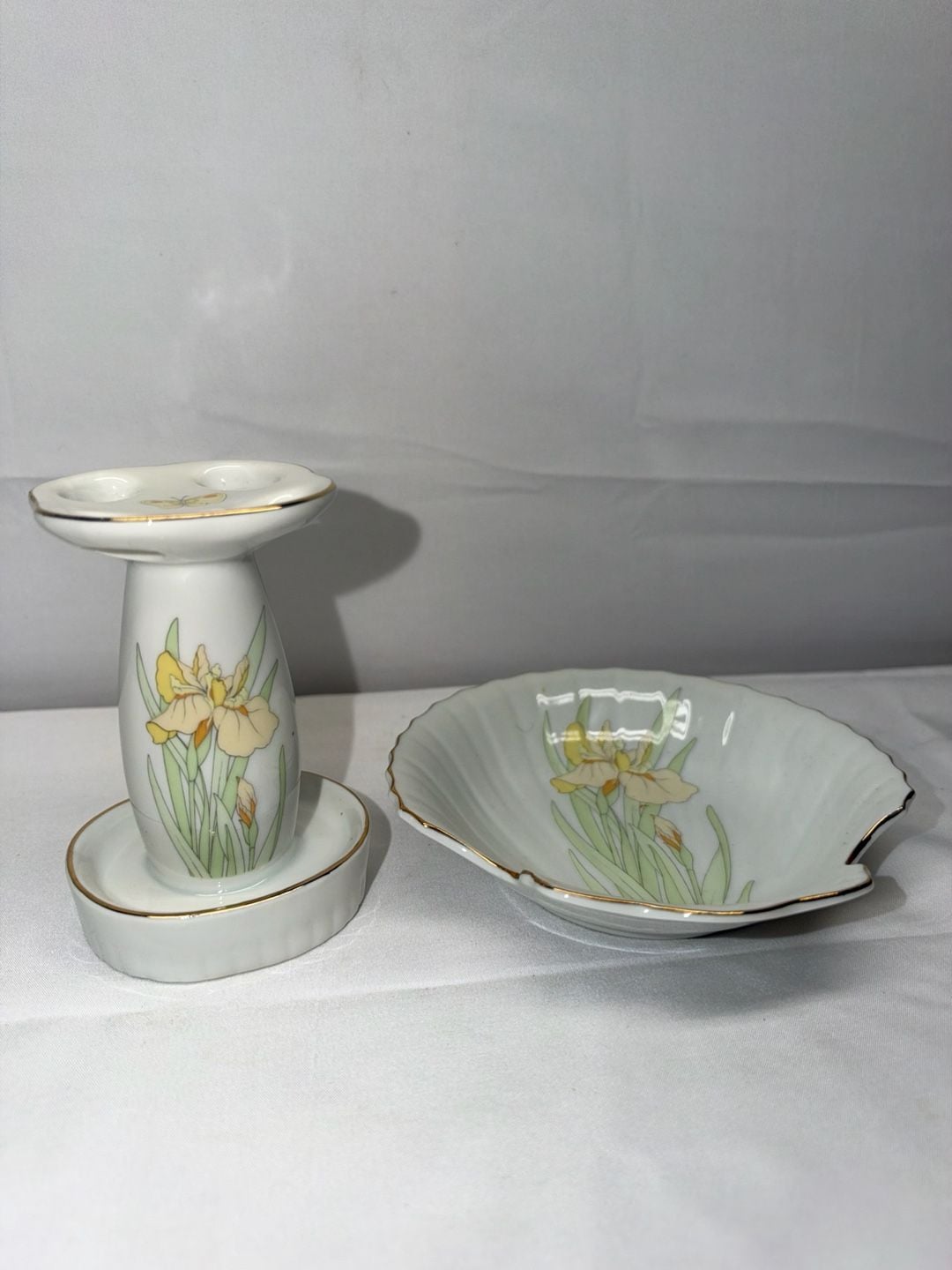Cameron Japan Iris Butterfly Porcelain Toothbrush Holder & Dish Set 4