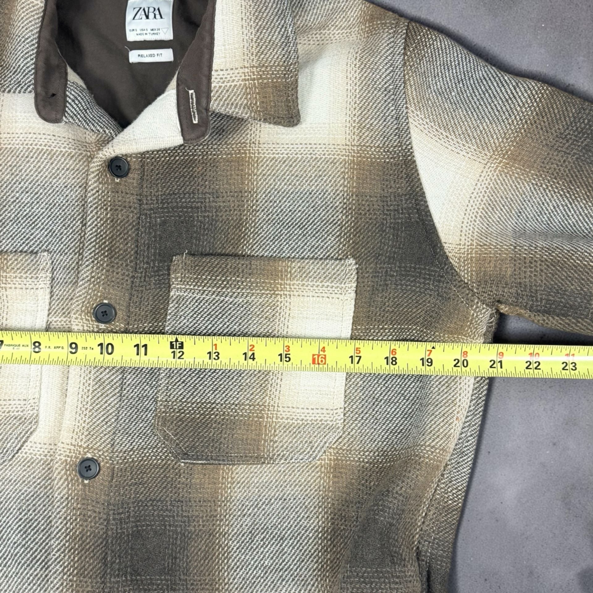 Mens Zara Plaid Flannel Overshirt Size Large Brown Tan Long Sleeve Button Up 5