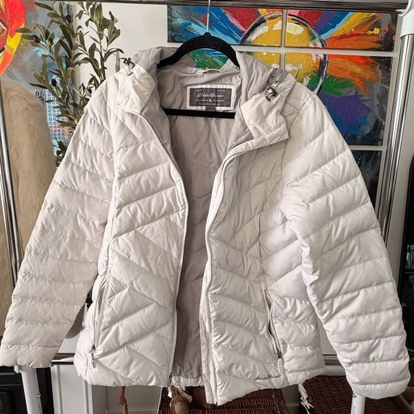 Eddie Bauer White Quilted Hooded Puffer Winter Jacket Women's Large