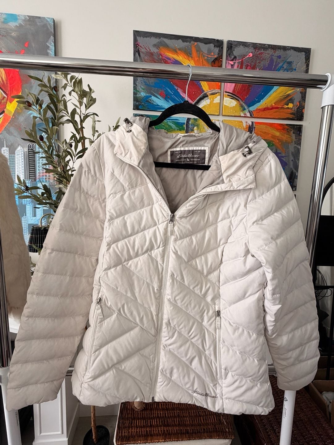 Eddie Bauer White Quilted Hooded Puffer Winter Jacket Women's Large 10