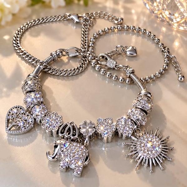 Tree of Life Elephant Crystal 3 Piece Bracelet Set