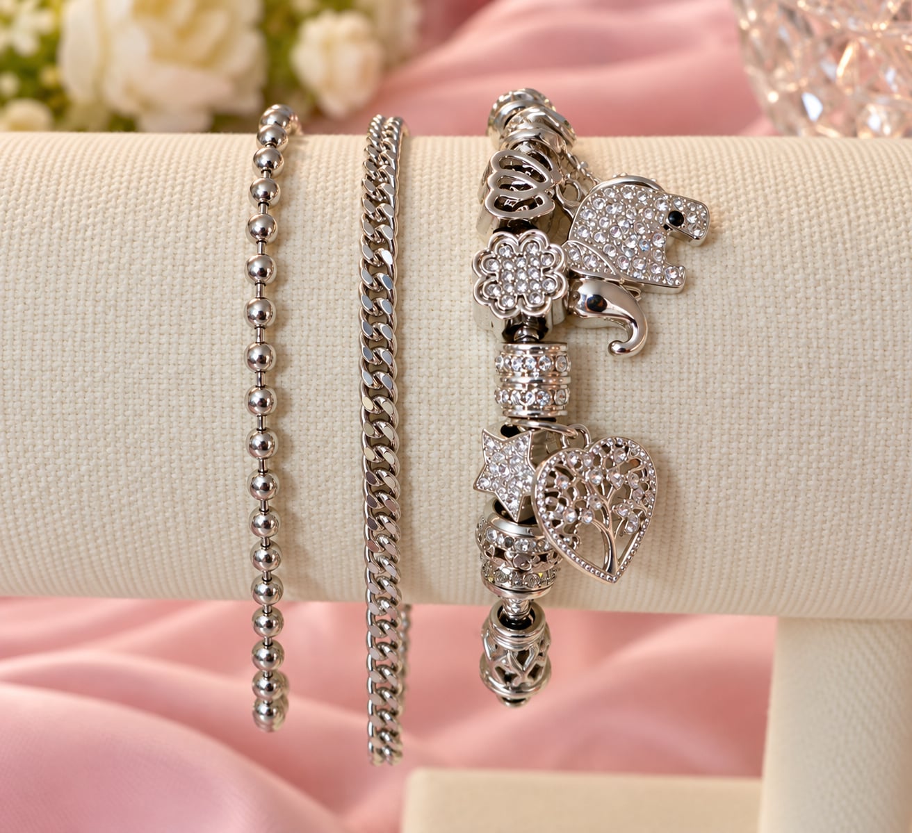 Tree of Life Elephant Crystal 3 Piece Bracelet Set 2