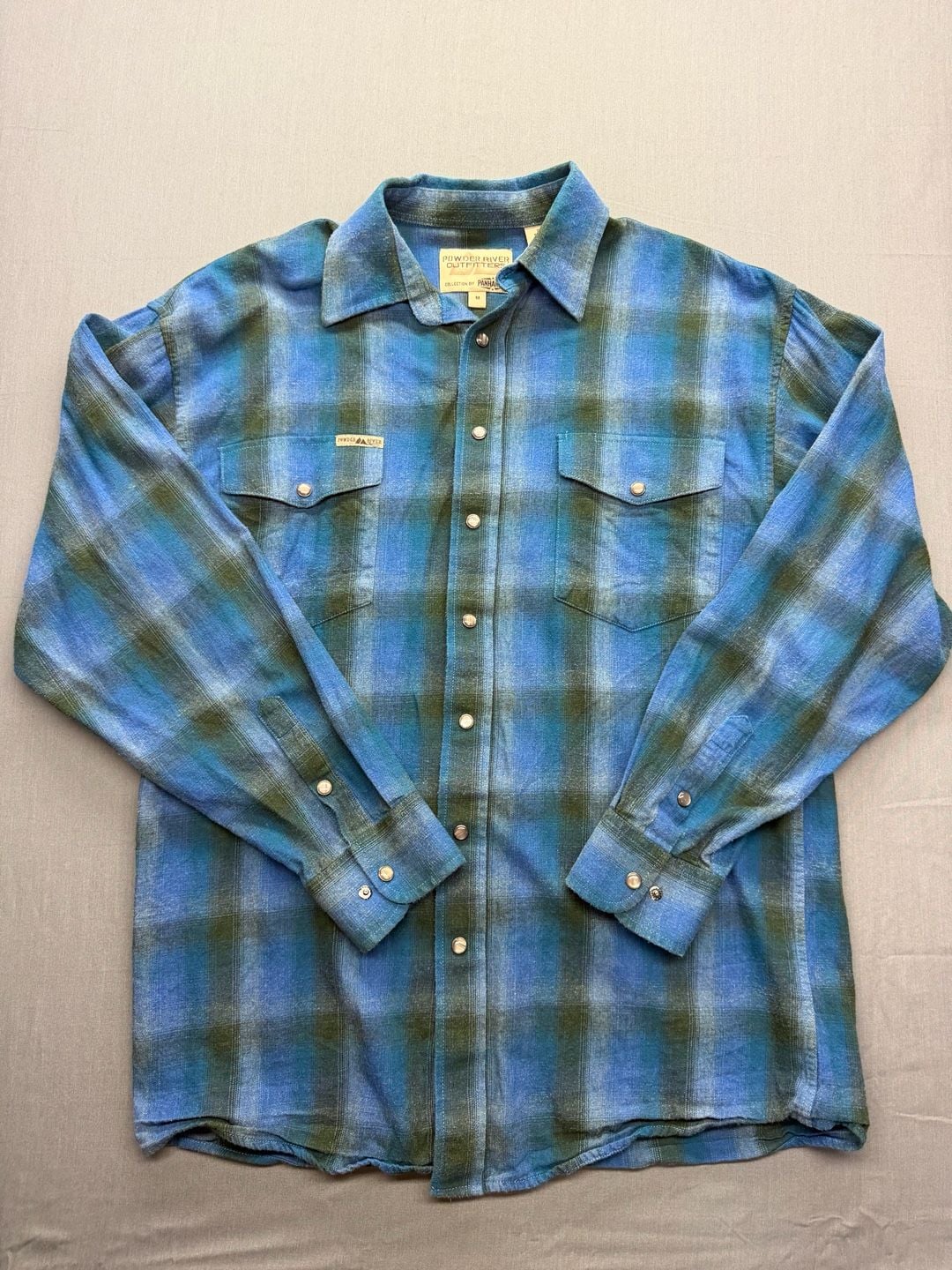 Powder River Outfitters Collection by Panhandle Blue Plaid Long Sleeve Western 2