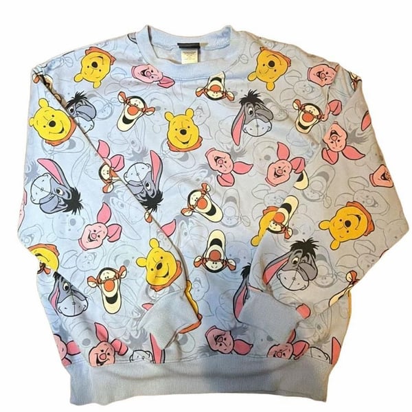 Disney Sweatshirt Womens  Small (4-6)  Blue Winnie The Pooh All Over Crewneck