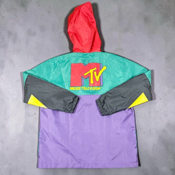 Men’s Vintage Retro MTV Music Television Colorblock Windbreaker Jacket Hoodie