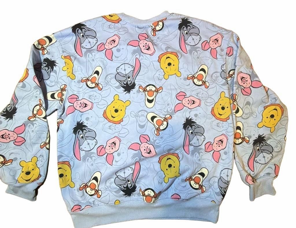 Disney Sweatshirt Womens  Small (4-6)  Blue Winnie The Pooh All Over Crewneck 7