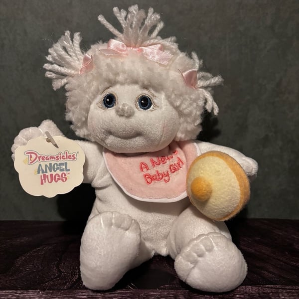 Dreamsicles Angel Hugs Plush A New Baby Girl Doll White With Bib And Rattle