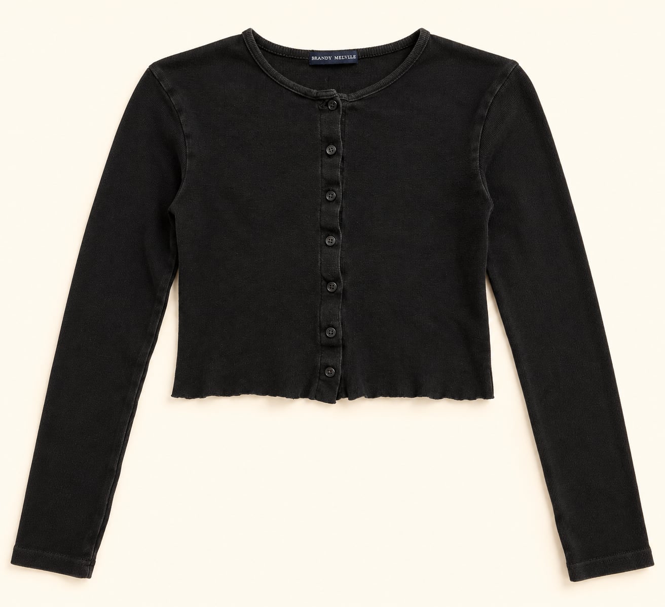 Brandy Melville Black Cropped Button Front Cardigan Long Sleeve S/M 2