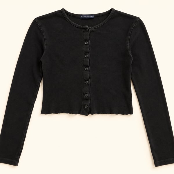 Brandy Melville Black Cropped Button Front Cardigan Long Sleeve S/M