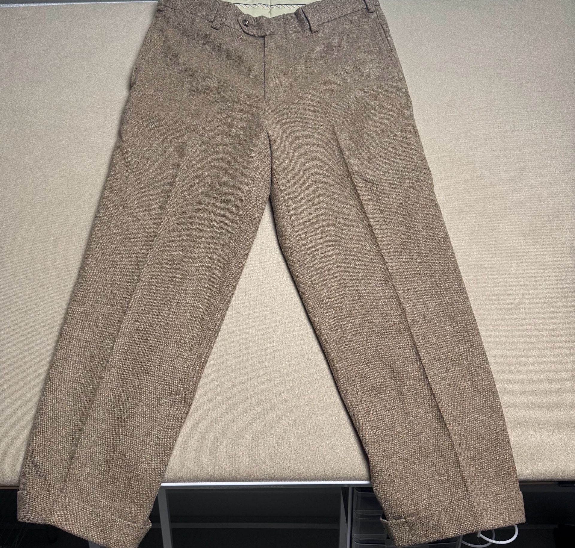 Bill Khakis Vintage Brown Tweed Trousers Flat Front Dress Pants 2