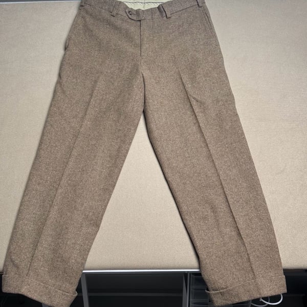 Bill Khakis Vintage Brown Tweed Trousers Flat Front Dress Pants