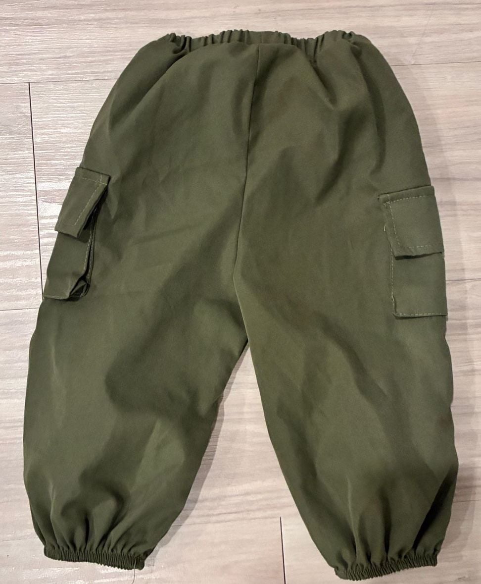 Baby Flap Pocket Cargo Pants 9-12M Green Elastic Waist 3