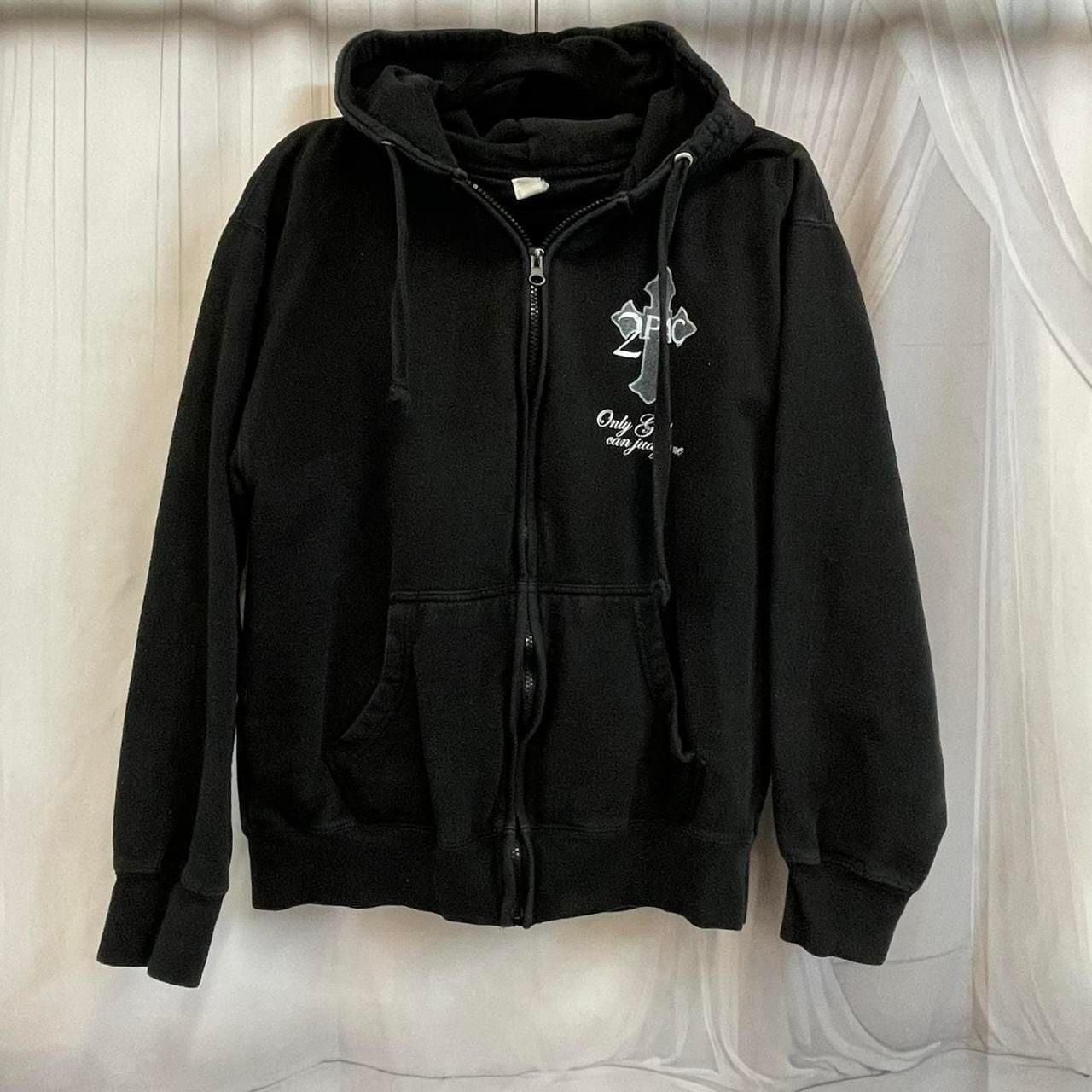 Cotton Heritage 2Pac Zip Hoodie Size L Black Only God Can Judge Me Graphic 2