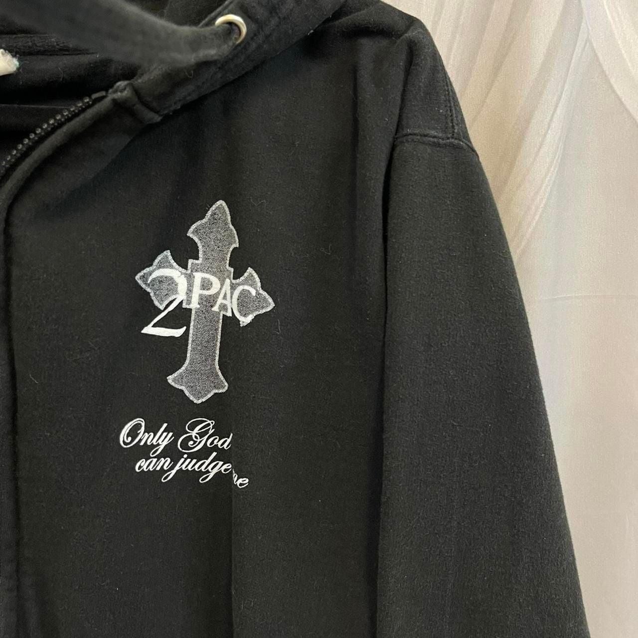 Cotton Heritage 2Pac Zip Hoodie Size L Black Only God Can Judge Me Graphic 3