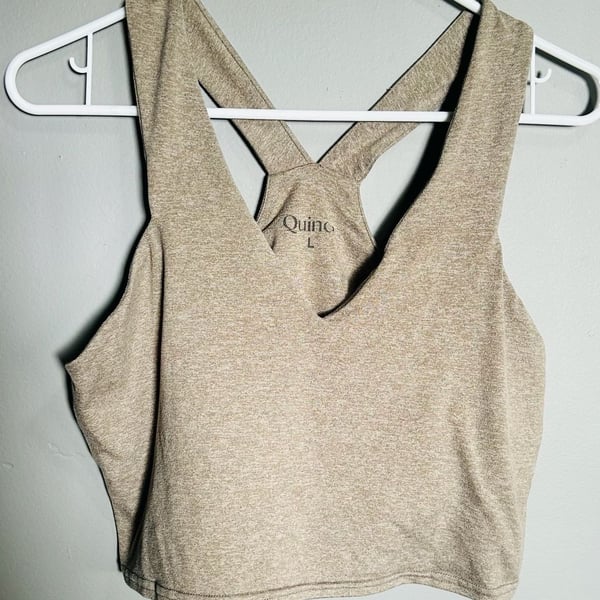 Quince Tank Top Size L Brown Heather V-Neck Crop