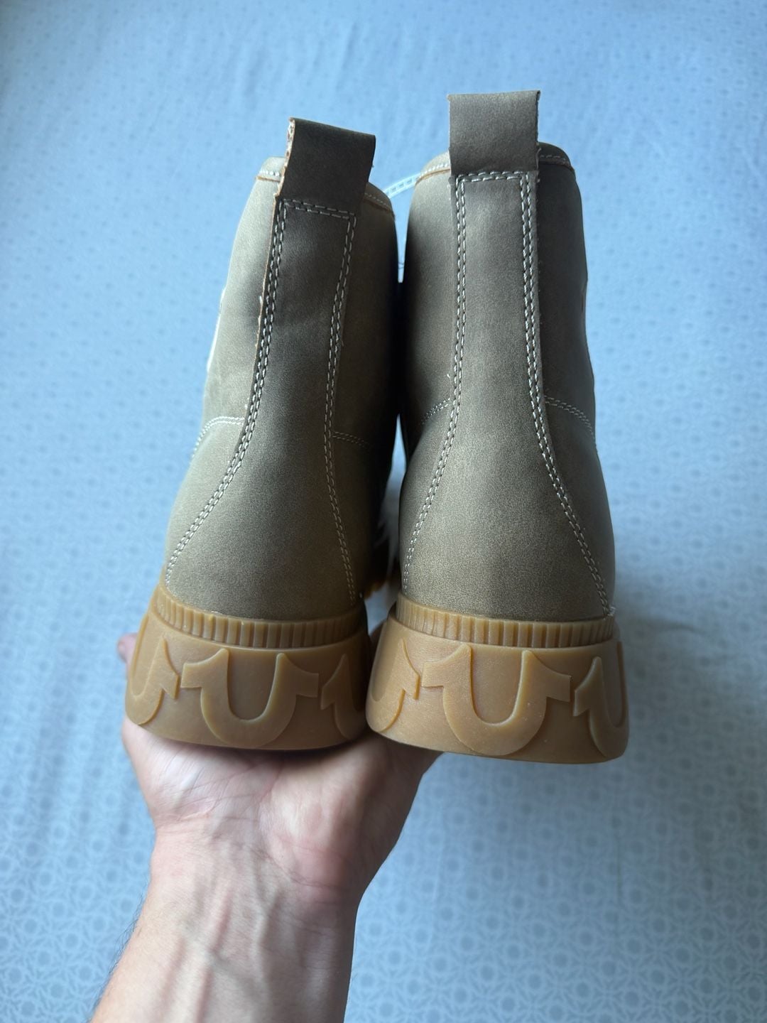True Religion Jackson DD Taupe Faux Suede Lace-Up Boots Size 12 3