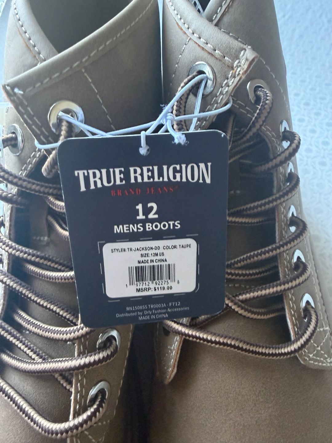 True Religion Jackson DD Taupe Faux Suede Lace-Up Boots Size 12 5
