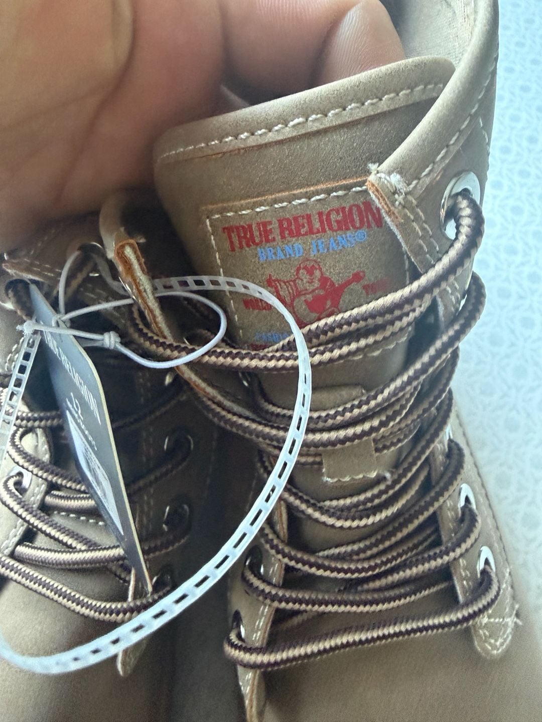 True Religion Jackson DD Taupe Faux Suede Lace-Up Boots Size 12 6