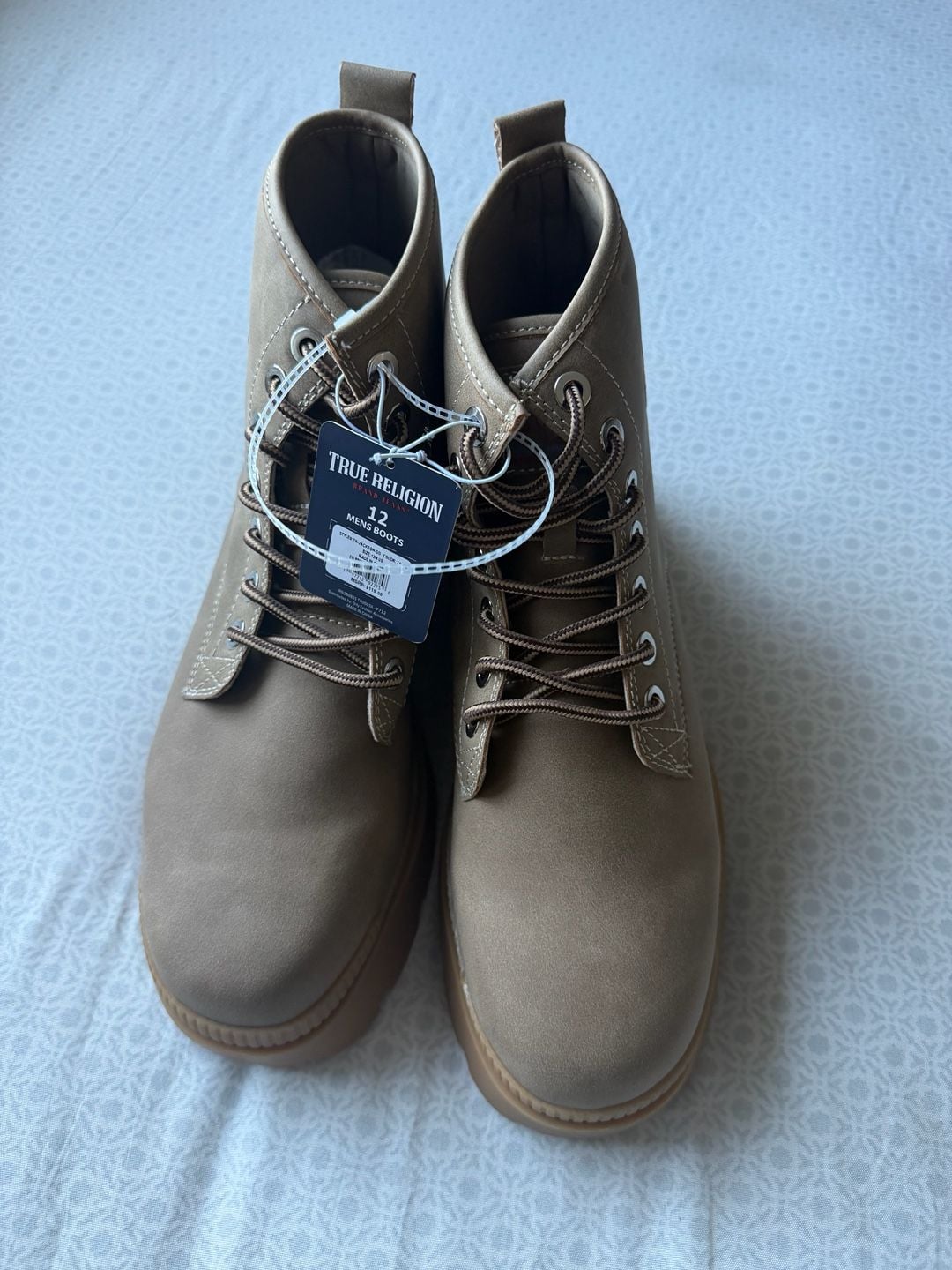 True Religion Jackson DD Taupe Faux Suede Lace-Up Boots Size 12 7