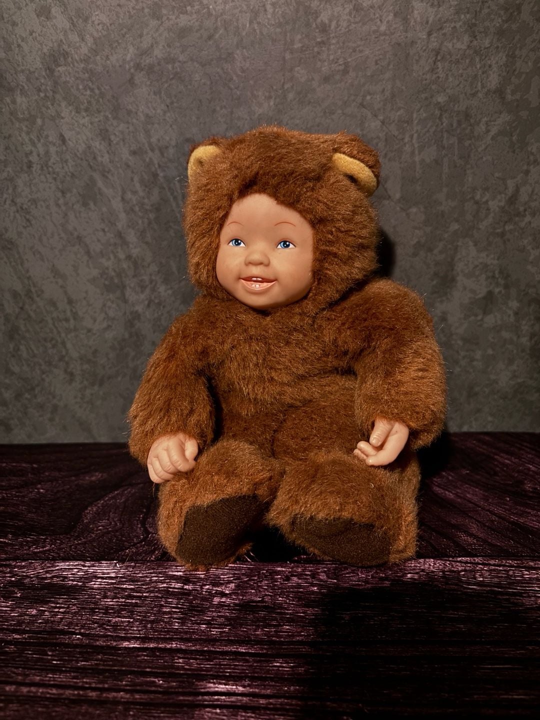 Anne Geddes Baby Bear Doll Plush Brown Bear Blue Eyes Vintage 1997 1