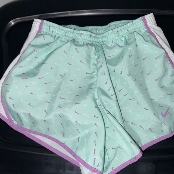 Kids Nike Dri-FIT Tempo Running Shorts Size L Mint Green Purple Swoosh Print