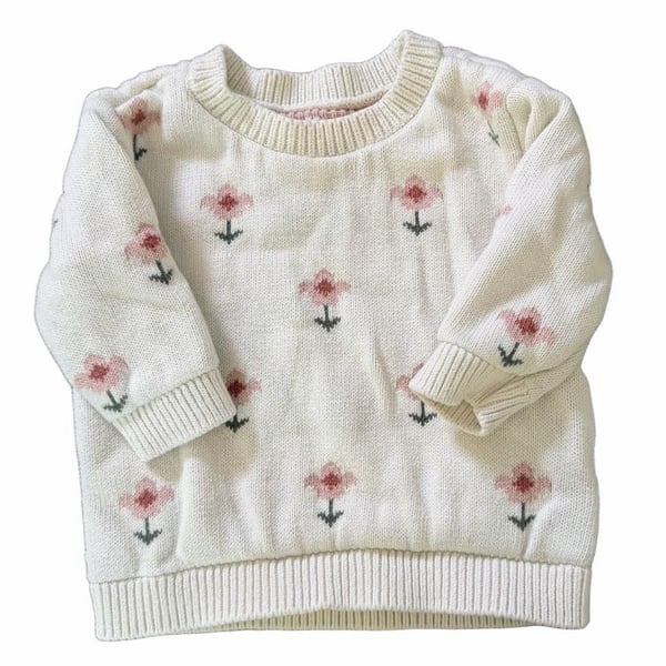 Little Planet Organic Cotton Sweater Wildflower Size 3M Ivory Knit