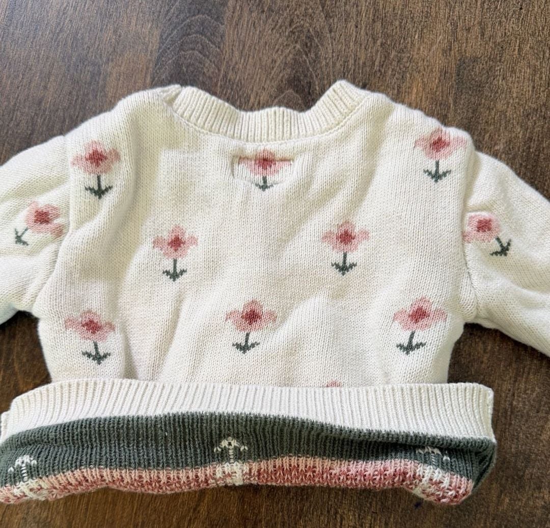 Little Planet Organic Cotton Sweater Wildflower Size 3M Ivory Knit 7
