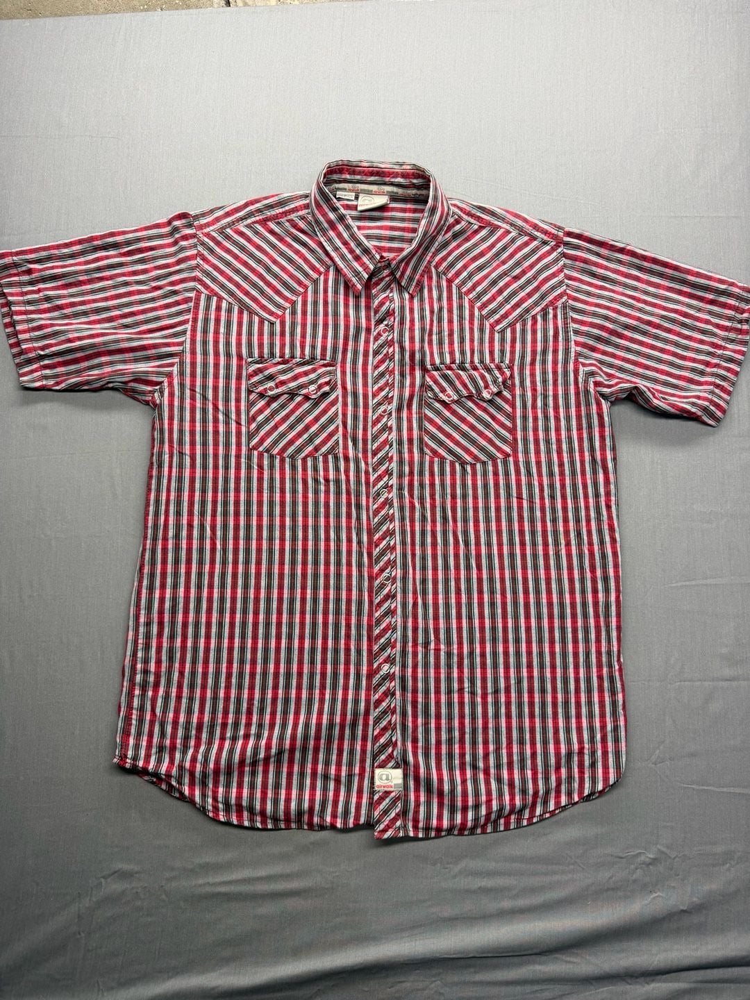 Airwalk Western Shirt Size M Red Plaid Pearl Snap Short Sleeve 2