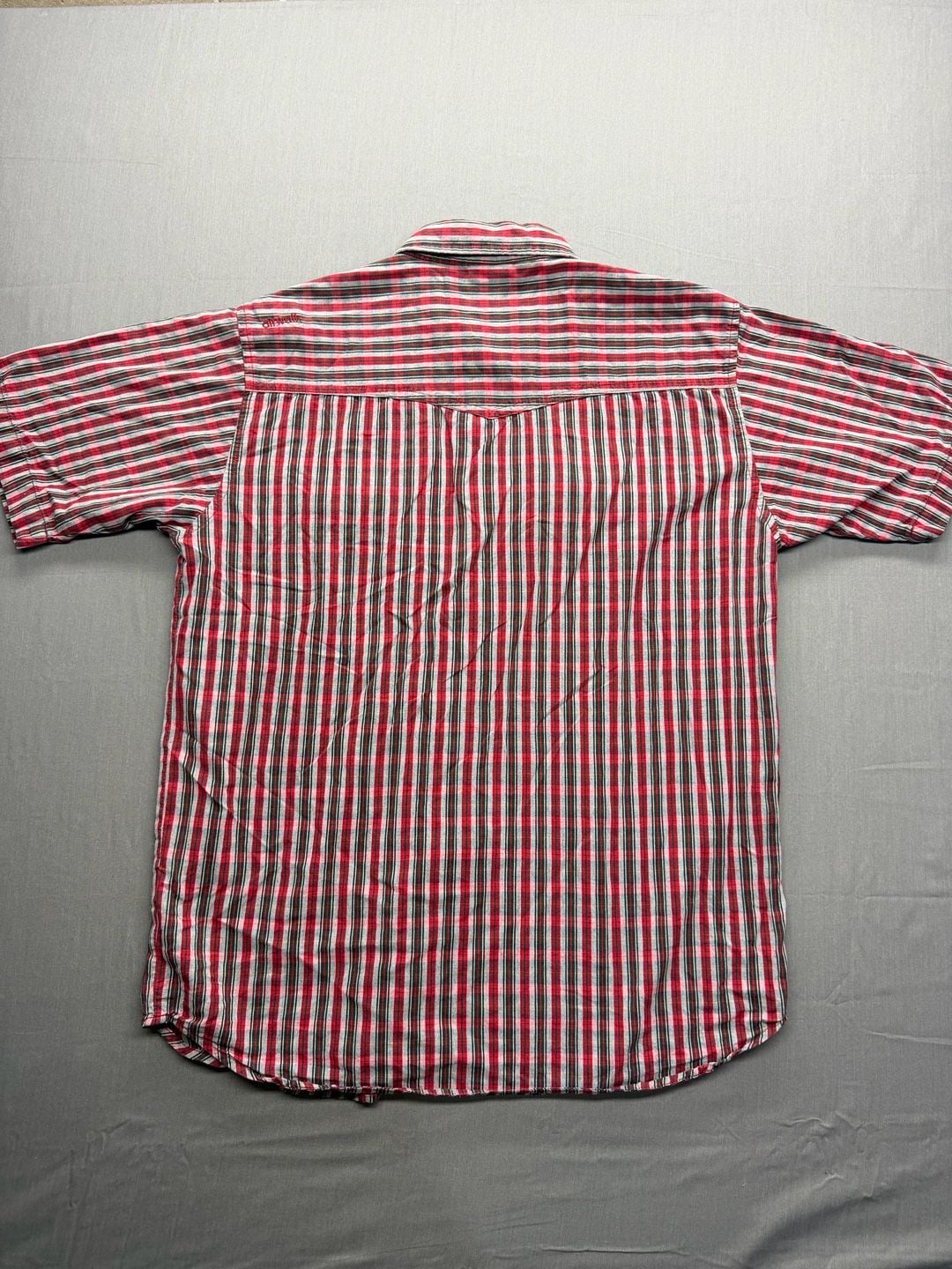 Airwalk Western Shirt Size M Red Plaid Pearl Snap Short Sleeve 7