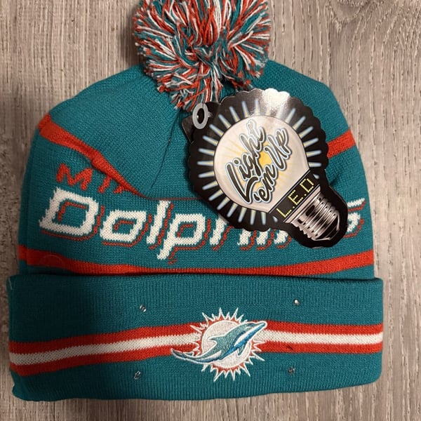 Miami Dolphins Light 'Em Up L.E.D. Pom Knit Hat Aqua