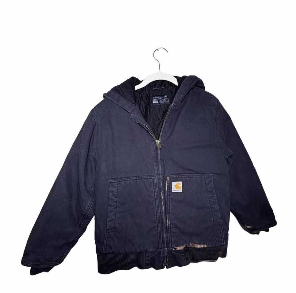 READ Distressed Carhartt Quilted Lined Hooded Jacket Size M 10-12 Black 2