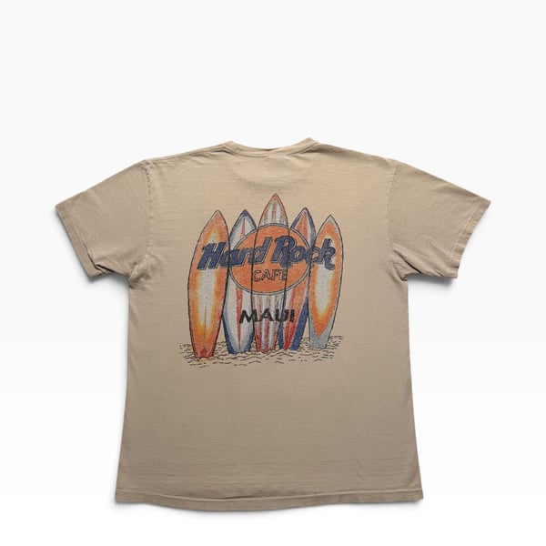 Hard Rock Cafe x Pacsun Vintage Maui T-Shirt Medium Tan Surfboard Graphic