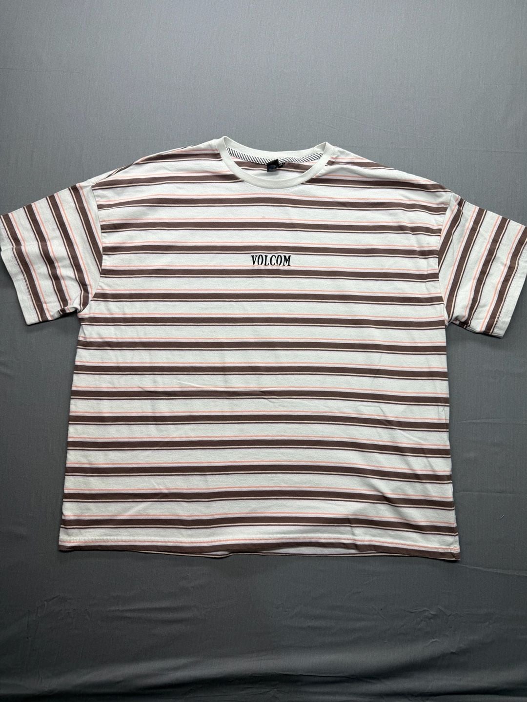 Volcom Coco Ho SS T-Shirt One Size Fits Most White Brown Striped 2