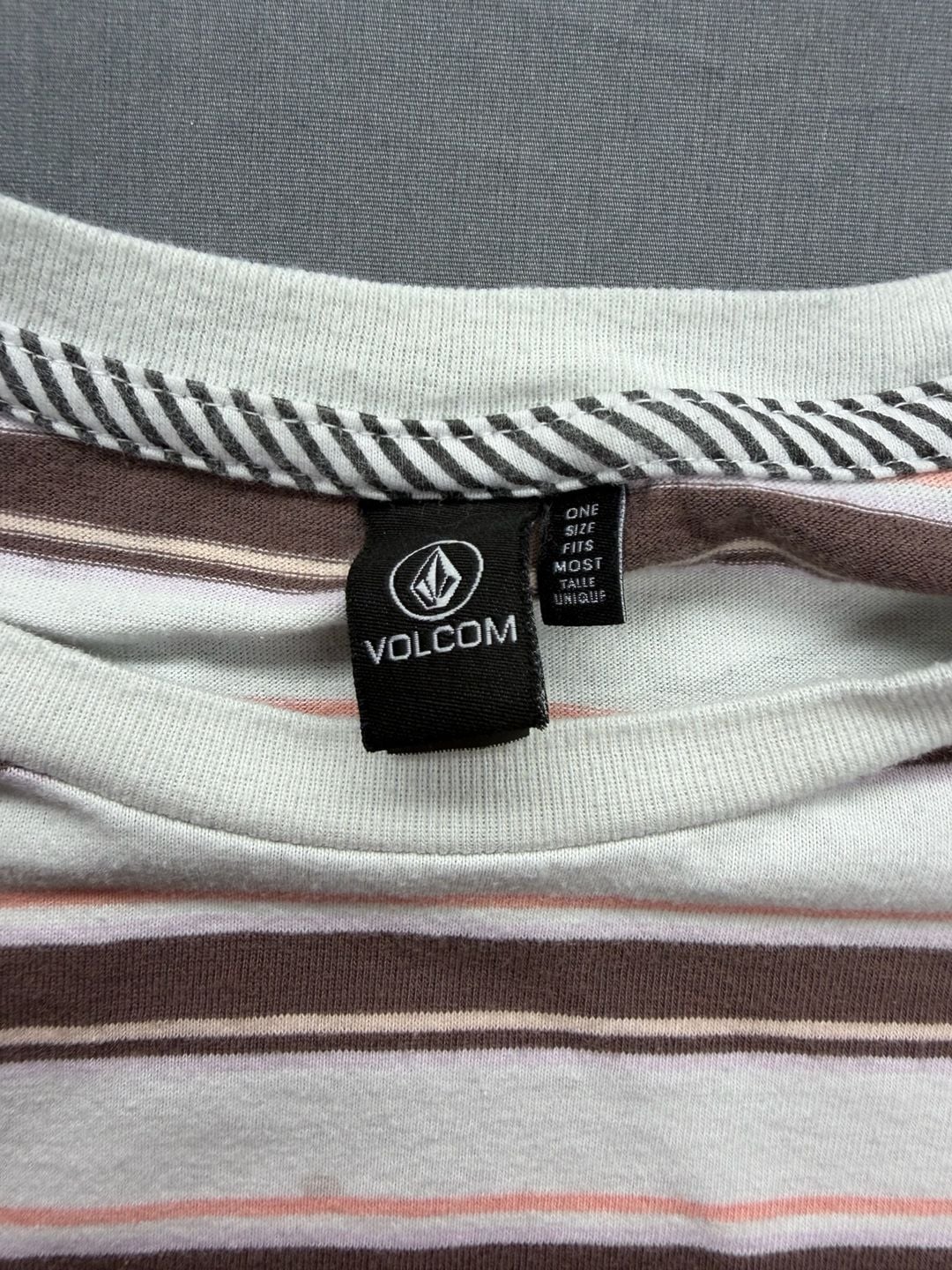 Volcom Coco Ho SS T-Shirt One Size Fits Most White Brown Striped 3