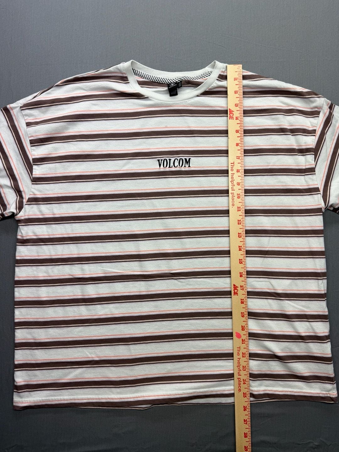 Volcom Coco Ho SS T-Shirt One Size Fits Most White Brown Striped 4