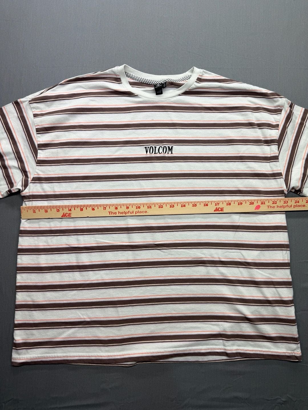 Volcom Coco Ho SS T-Shirt One Size Fits Most White Brown Striped 5