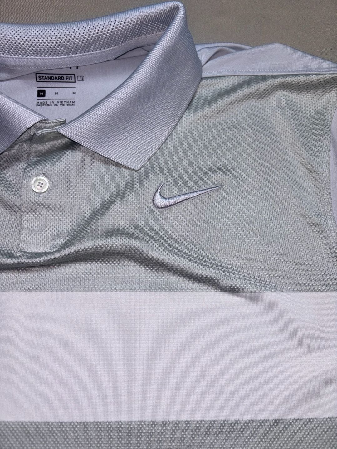 Nike Dri-Fit Standard Fit Golf Polo Shirt Size M Gray White Stripe 4