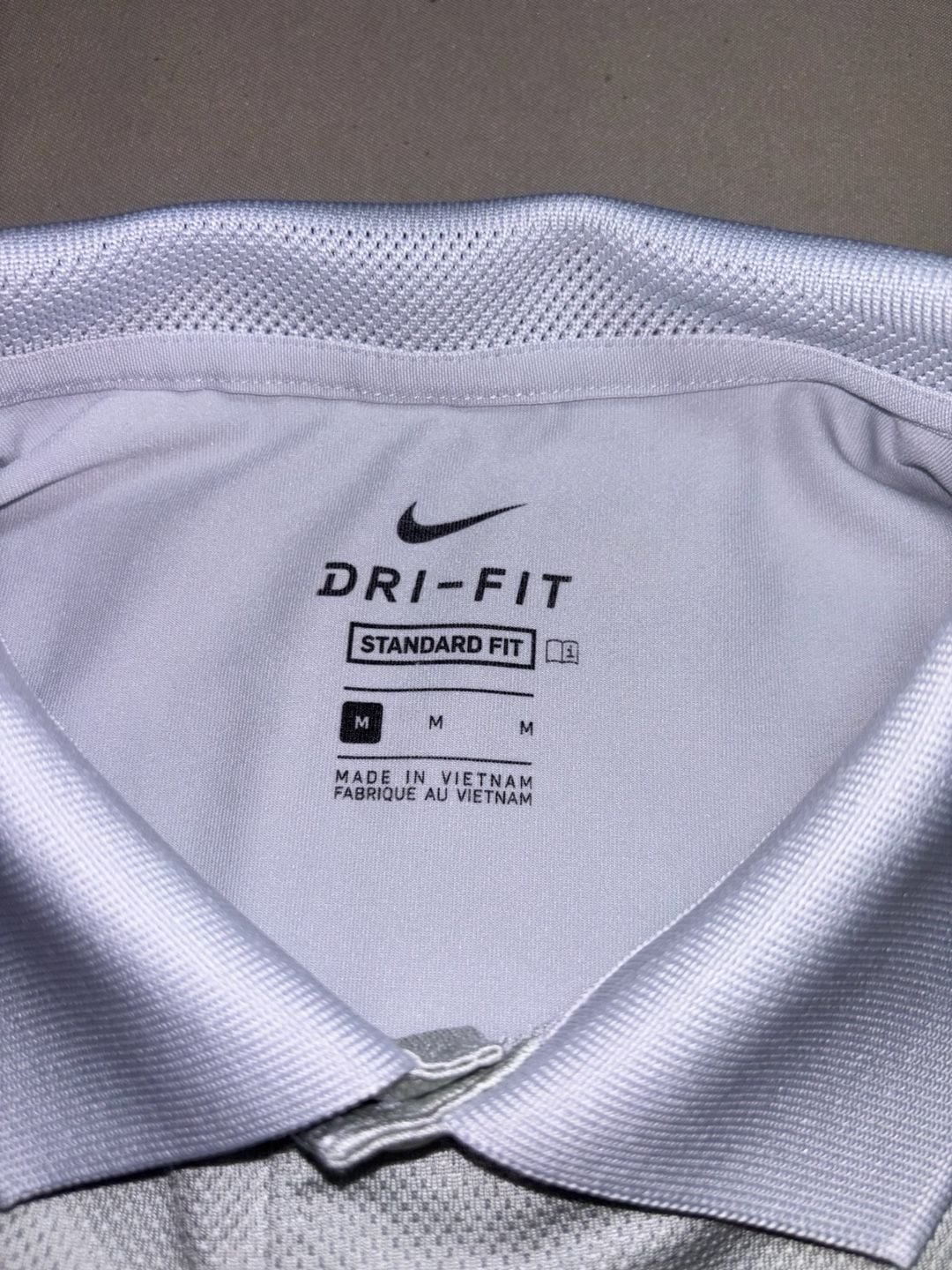Nike Dri-Fit Standard Fit Golf Polo Shirt Size M Gray White Stripe 5
