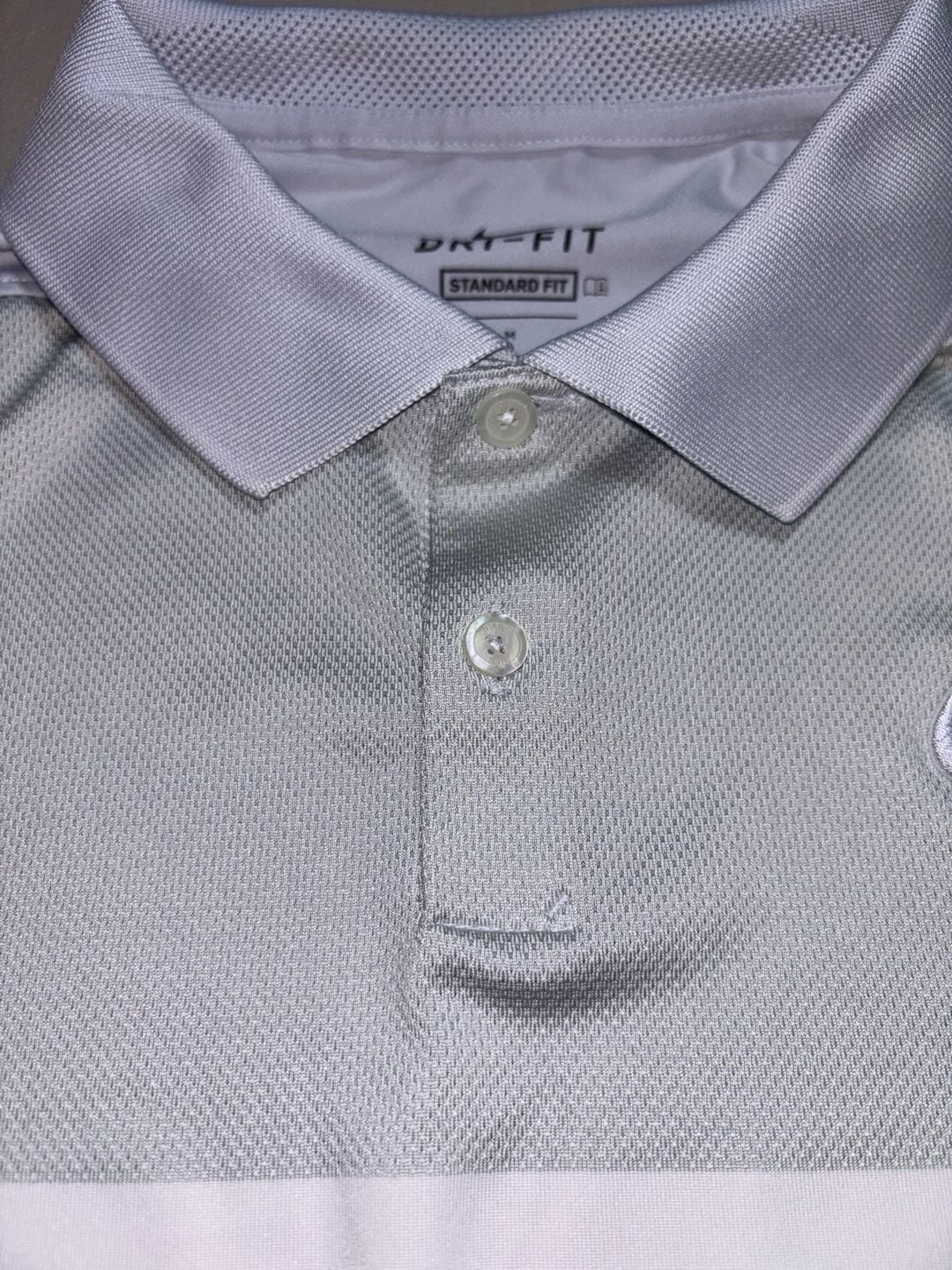 Nike Dri-Fit Standard Fit Golf Polo Shirt Size M Gray White Stripe 6