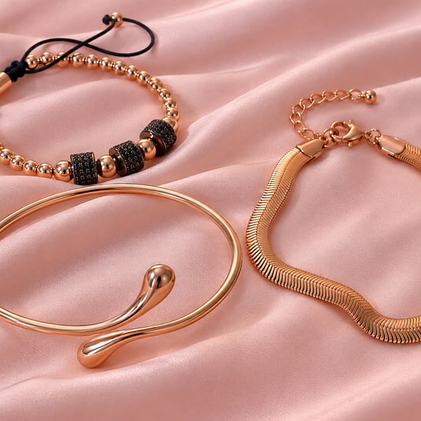 Rose Gold Bypass, Shambala andHerringbone Chain Bracelet Set of 3