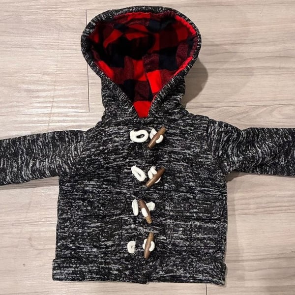 Carter's Toggle Hoodie Size 12M Black Gray Fleece Red Buffalo Plaid