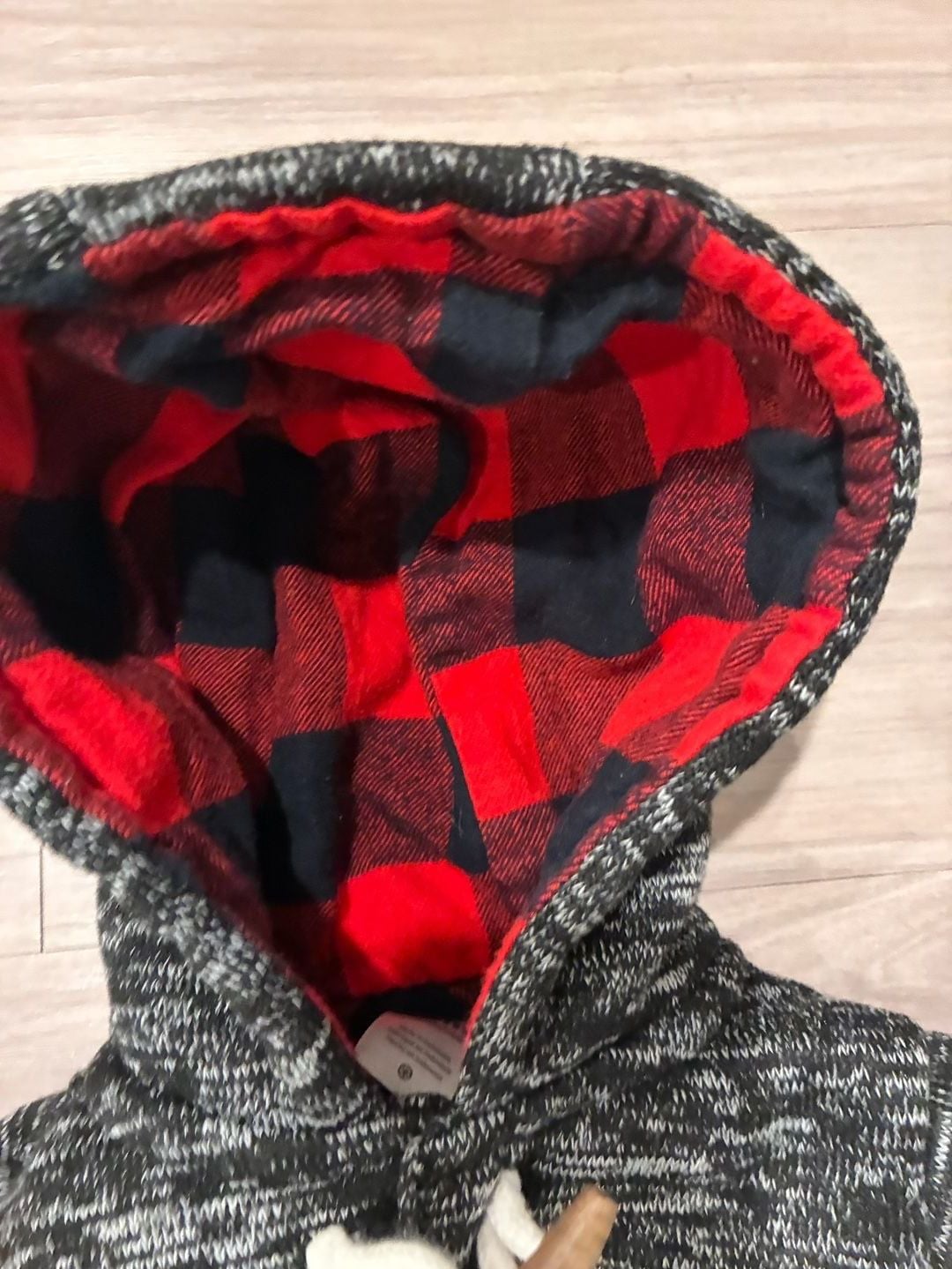 Carter's Toggle Hoodie Size 12M Black Gray Fleece Red Buffalo Plaid 6