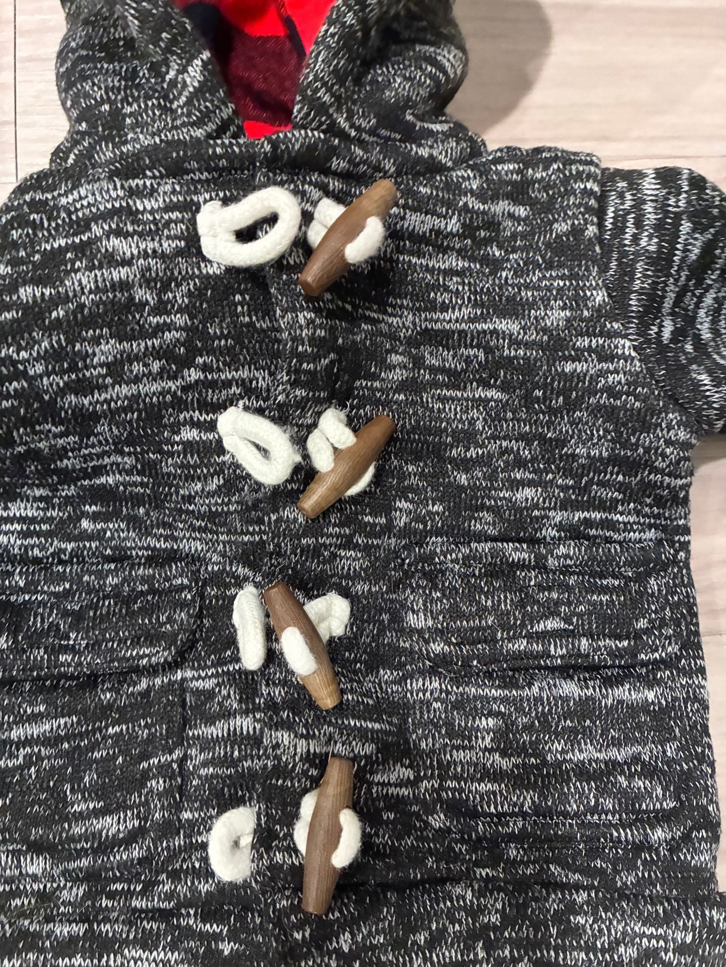 Carter's Toggle Hoodie Size 12M Black Gray Fleece Red Buffalo Plaid 7