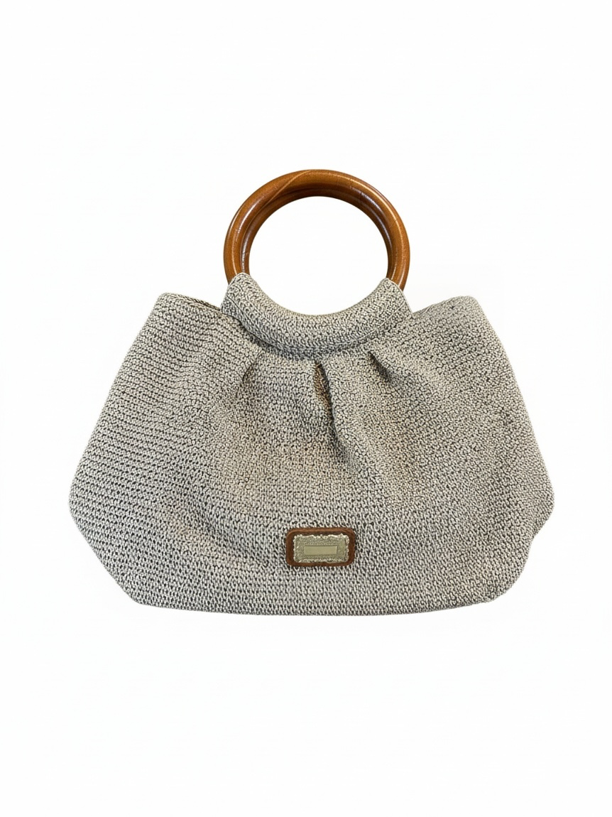 Elka Accessories Crochet Straw Bag with Wooden Handle and Metal Clasp 2