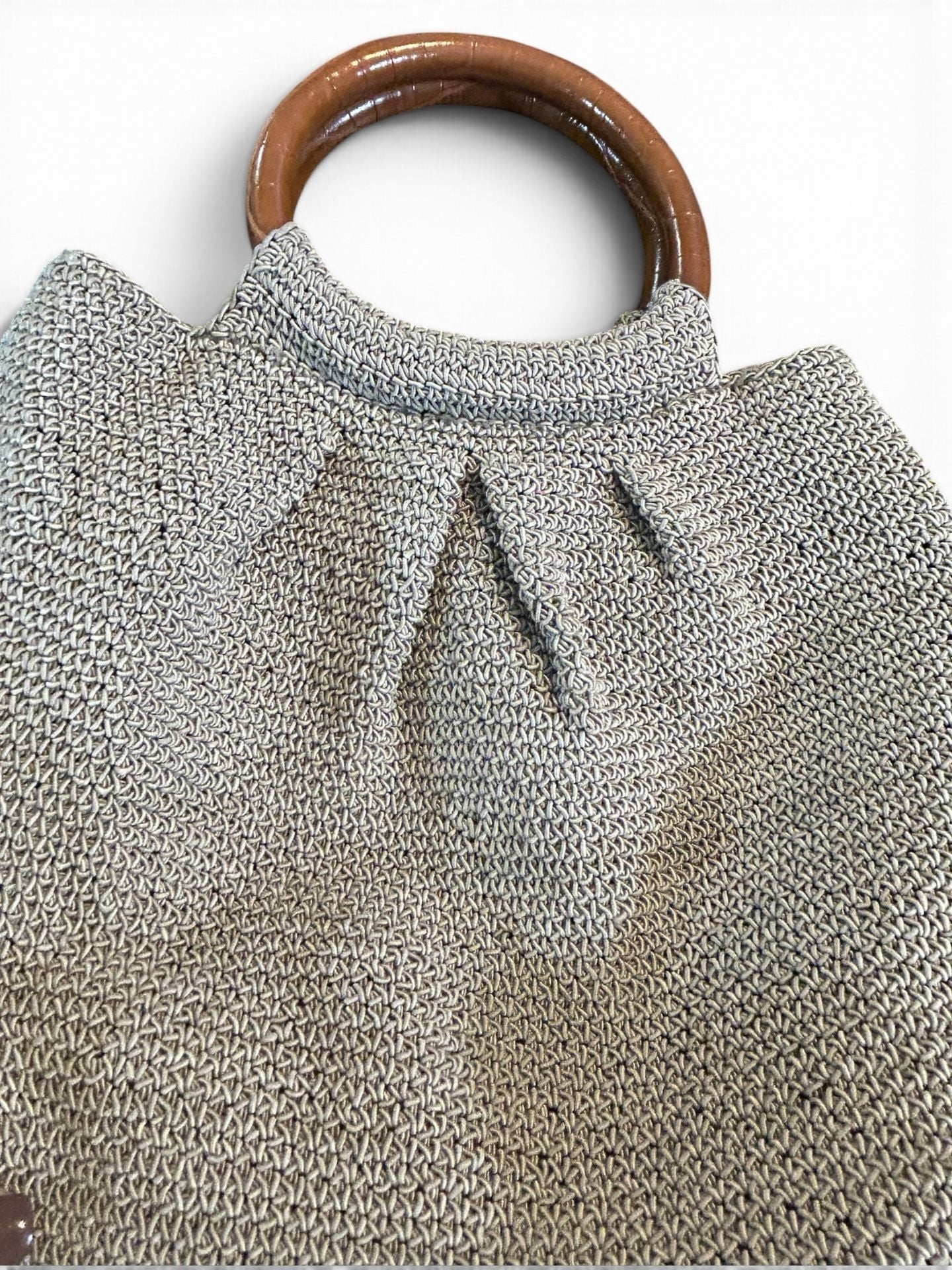 Elka Accessories Crochet Straw Bag with Wooden Handle and Metal Clasp 7