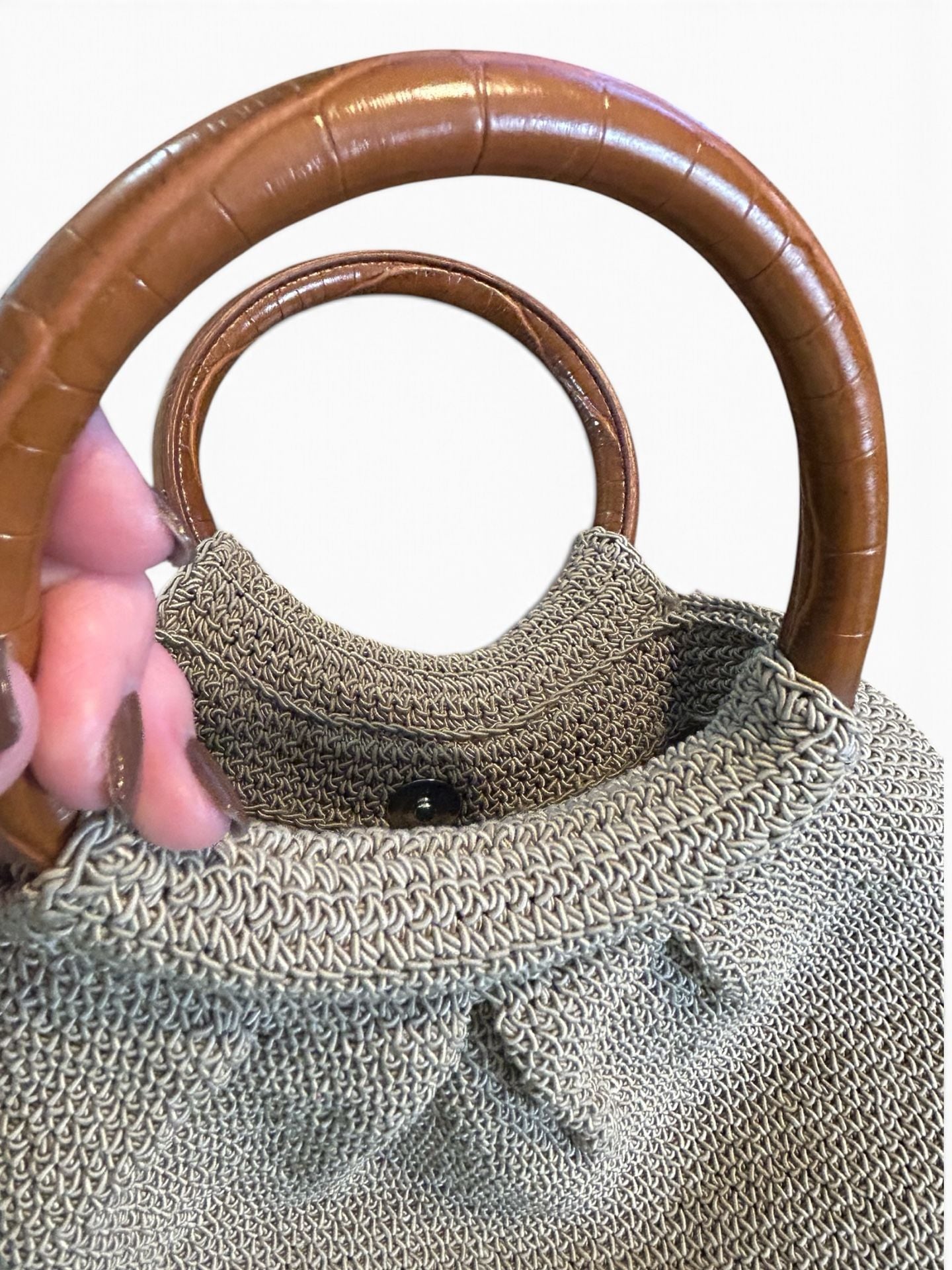 Elka Accessories Crochet Straw Bag with Wooden Handle and Metal Clasp 8