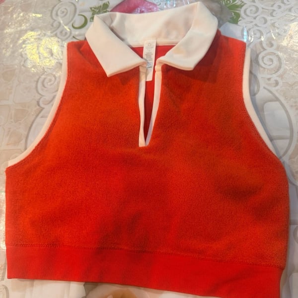 Aerie Red Terrycloth Collared Cropped Tank Top