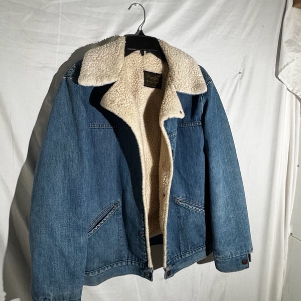 Wrangler Mens Jacket Wrange Coat Denim Sherpa Western Rancher Cowboy Blue L