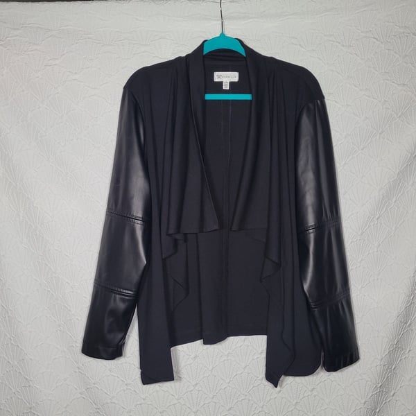 Rafaella Black Faux Leather and Ponte Draped Front Jacket Cardigan 2X