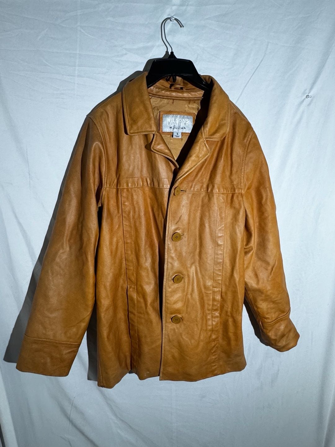 Wilsons Leather Mens Jacket M Julian Button Front Car Coat Vintage Tan Small 2